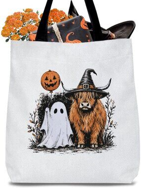Womens Brown White Halloween Breast Cancer Awareness Ribbon Gift Canvas Tote Bag